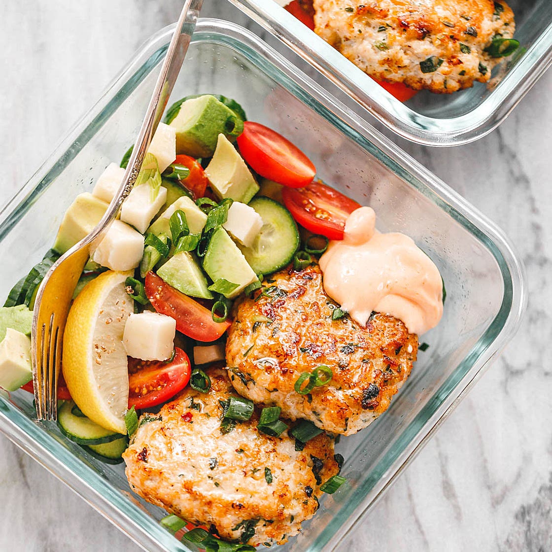 Meal Prep Chicken Patties & Veggie Salad