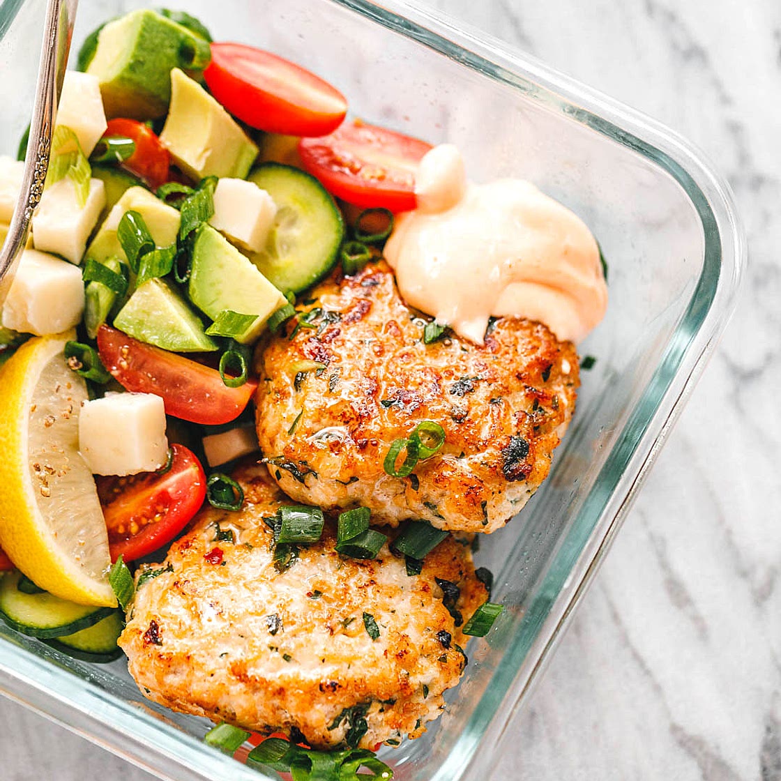 Meal Prep Chicken Patties & Veggie Salad