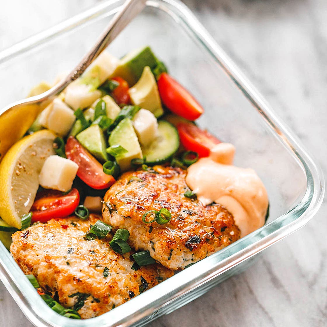 Meal Prep Chicken Patties & Veggie Salad