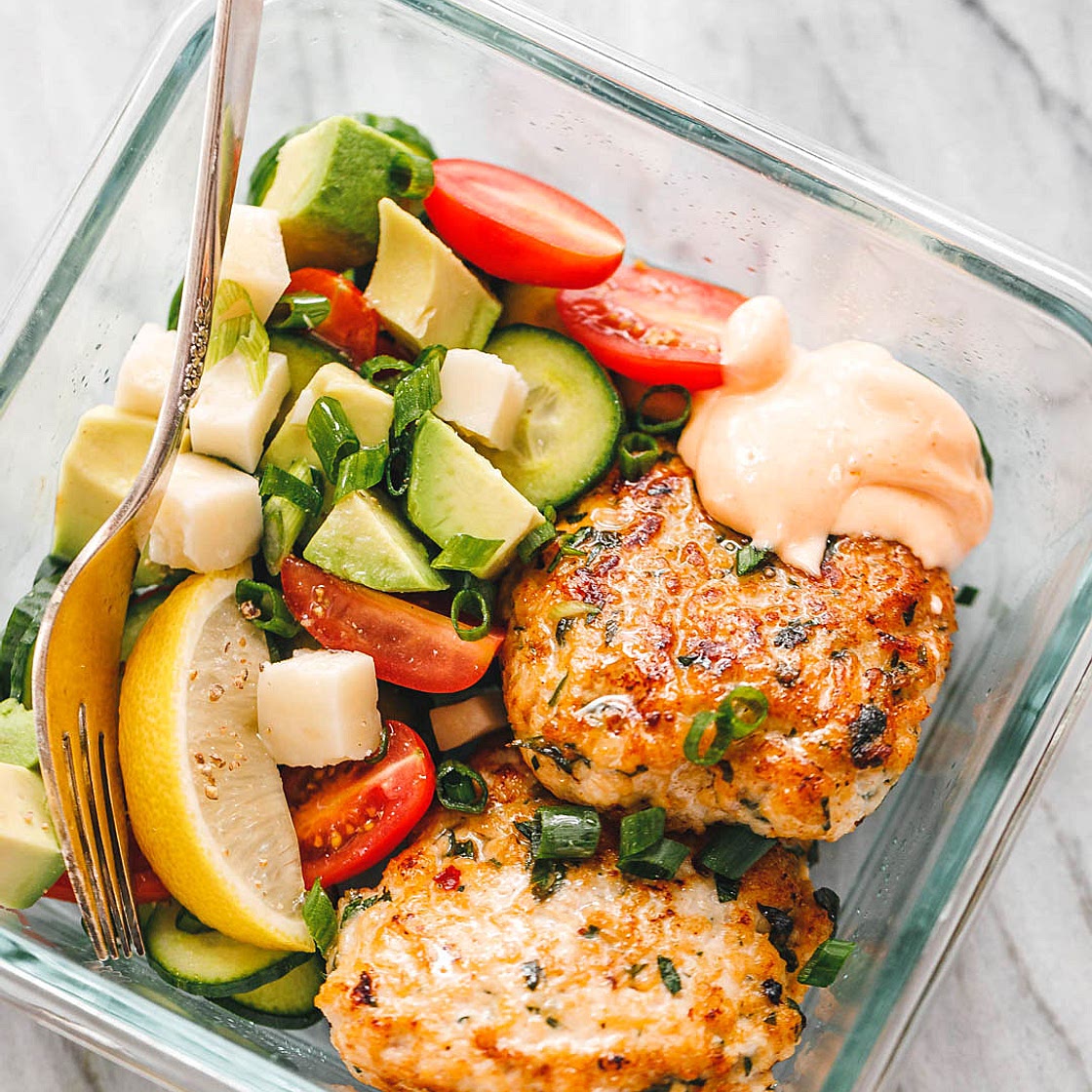 Meal Prep Chicken Patties & Veggie Salad