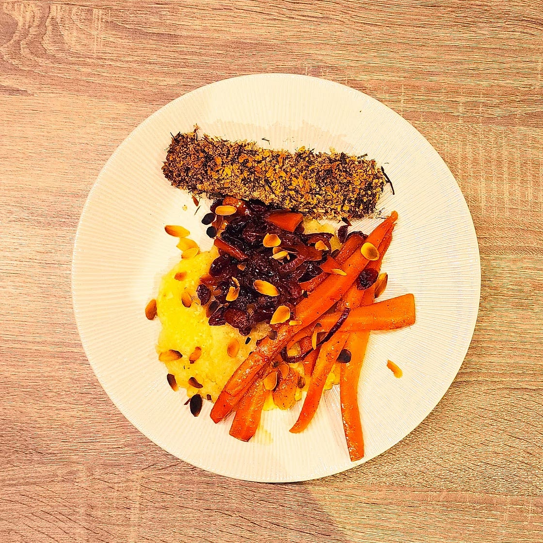 Saumon en chapelure panko et purée au lait infusé au romarin