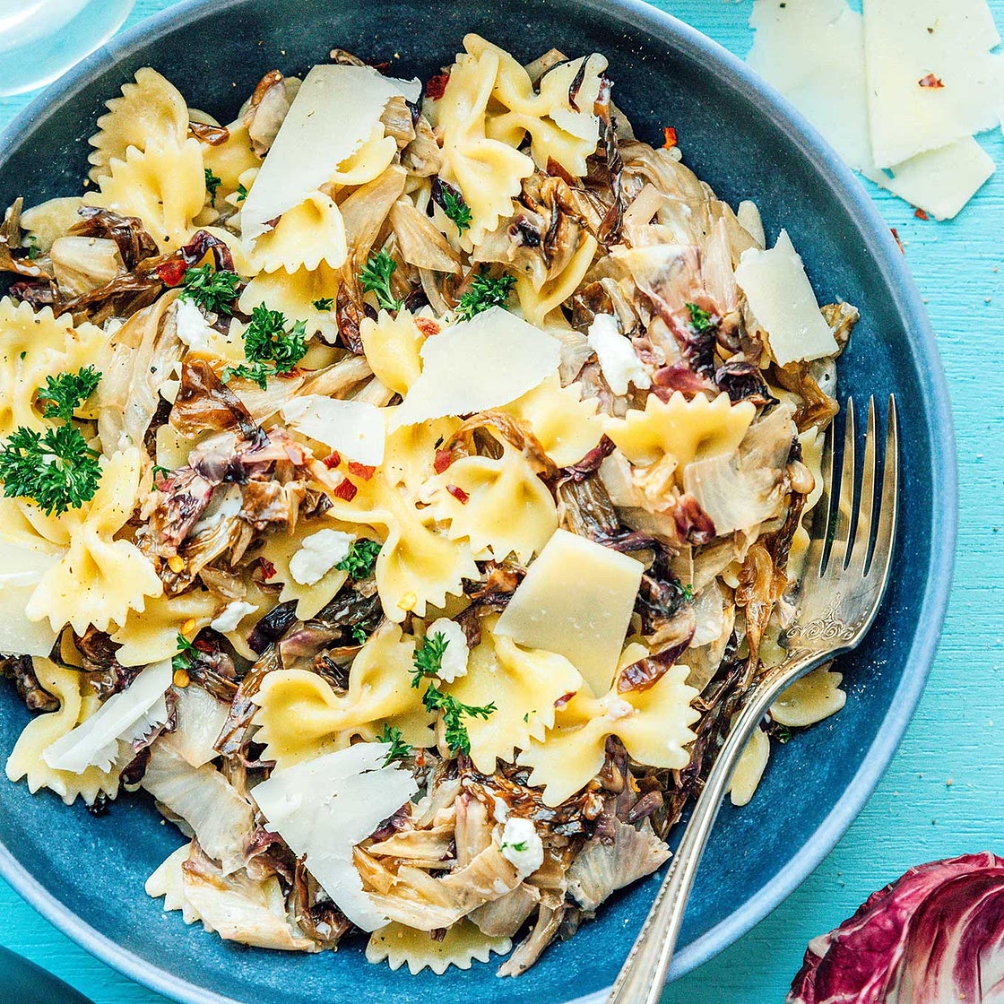 Garlicky Radicchio Pasta with Goat Cheese