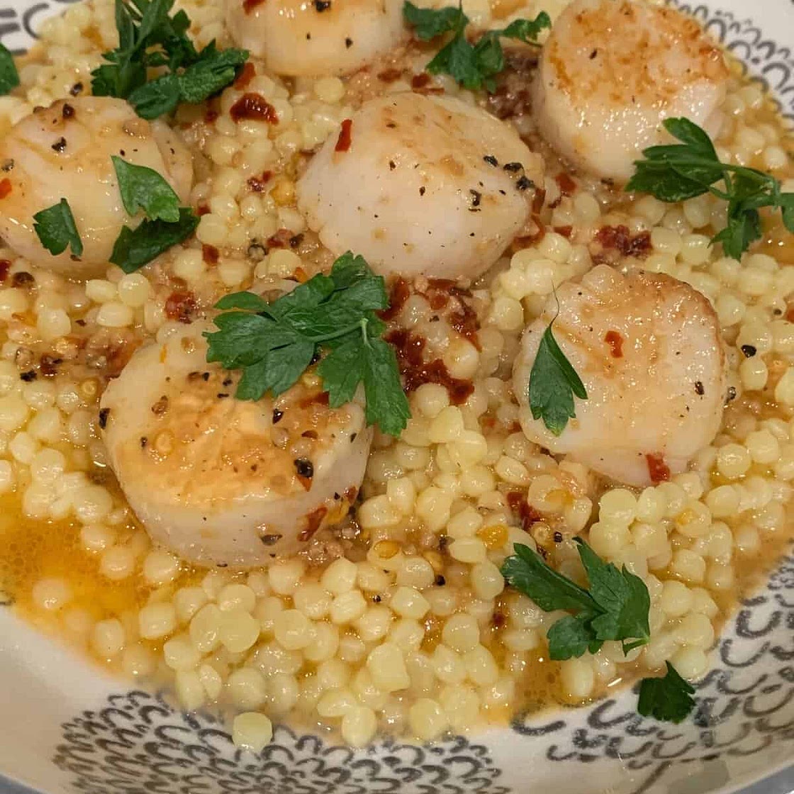 White Wine Lemon Butter Scallops and Couscous