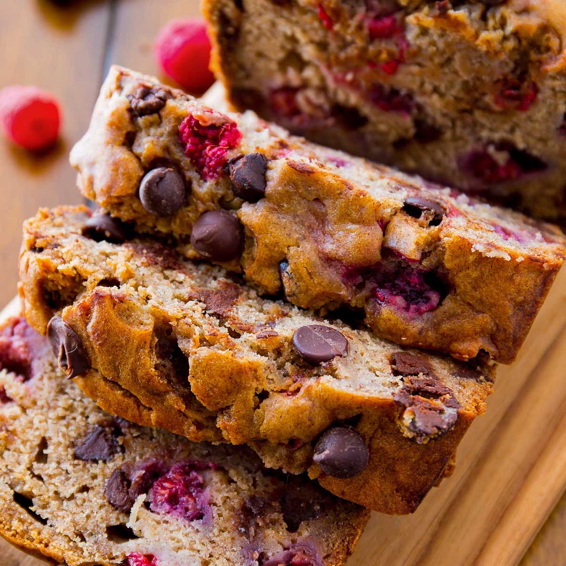 Dark Chocolate Chip Raspberry Banana Bread