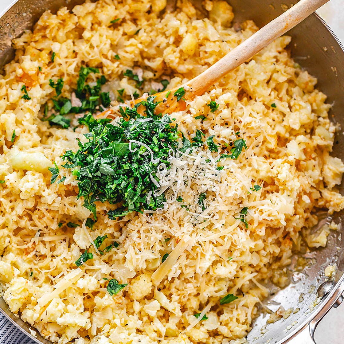 Parmesan Cauliflower Rice Skillet