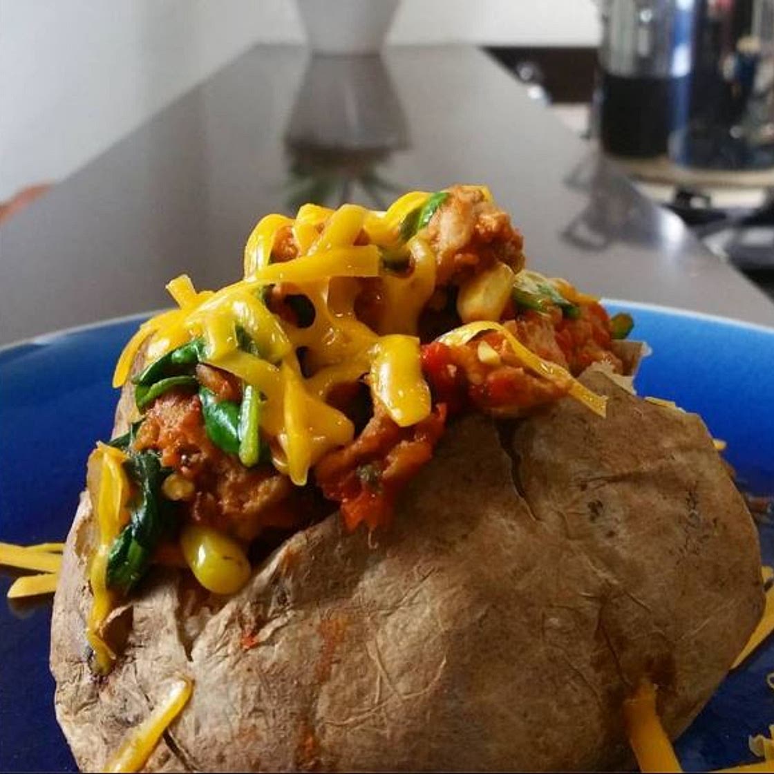 Turkey Chili Loaded Baked Potato