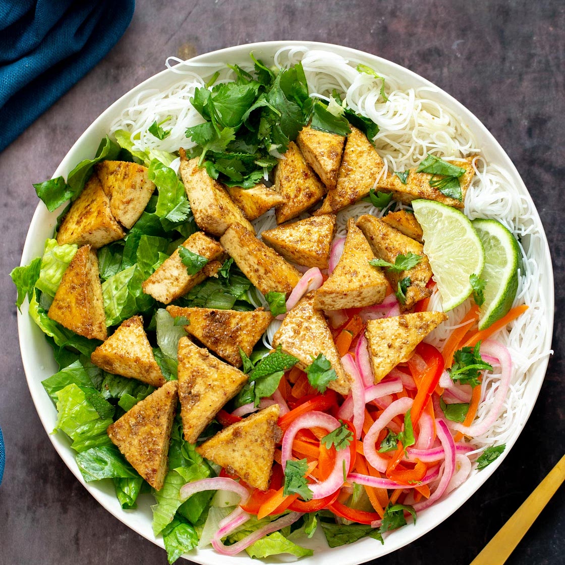 Vietnamese inspired Curried Tofu Summer Bowl