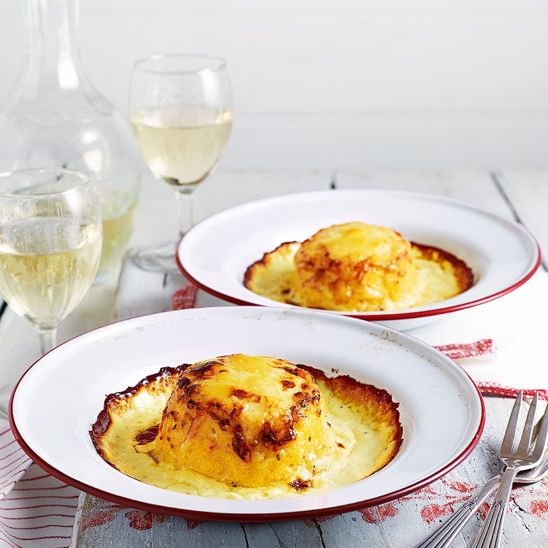 Twice-baked soufflés with Gruyère and cheddar
