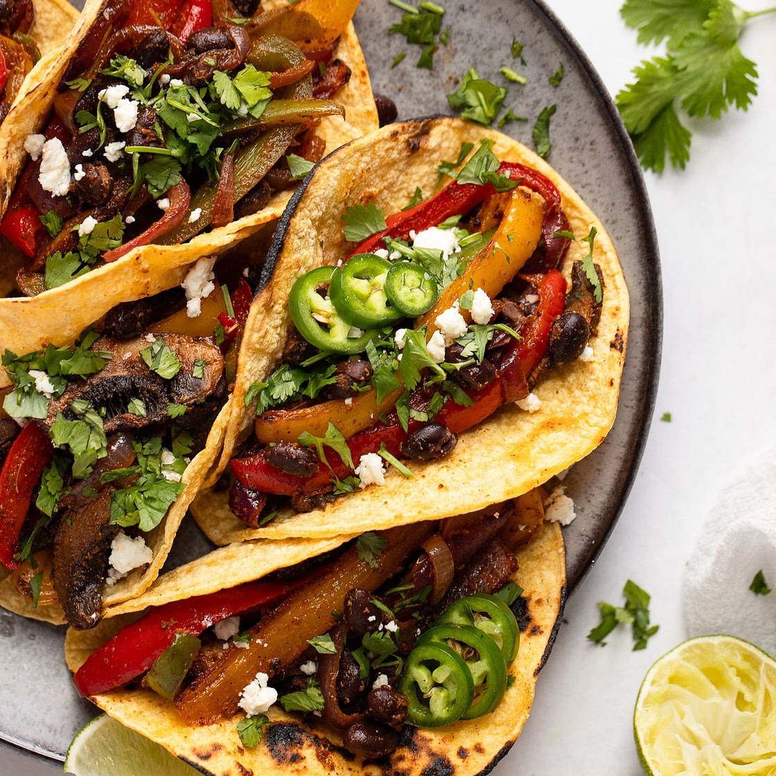 Vegetarian Sheet Pan Black Bean Fajitas with Mushrooms