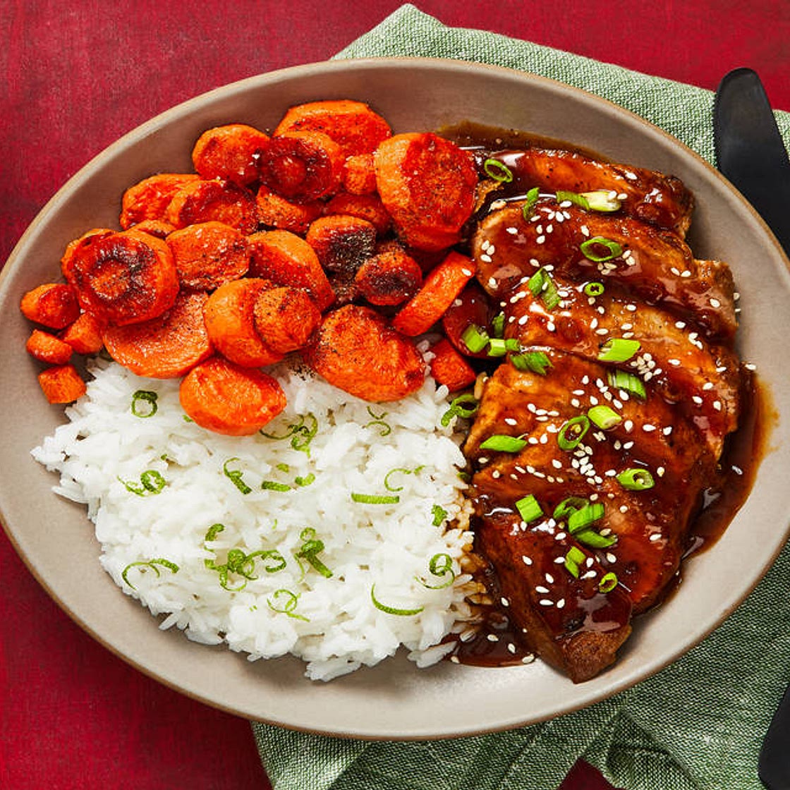Bulgogi Pork Tenderloin with Roasted Carrots & Lime Rice