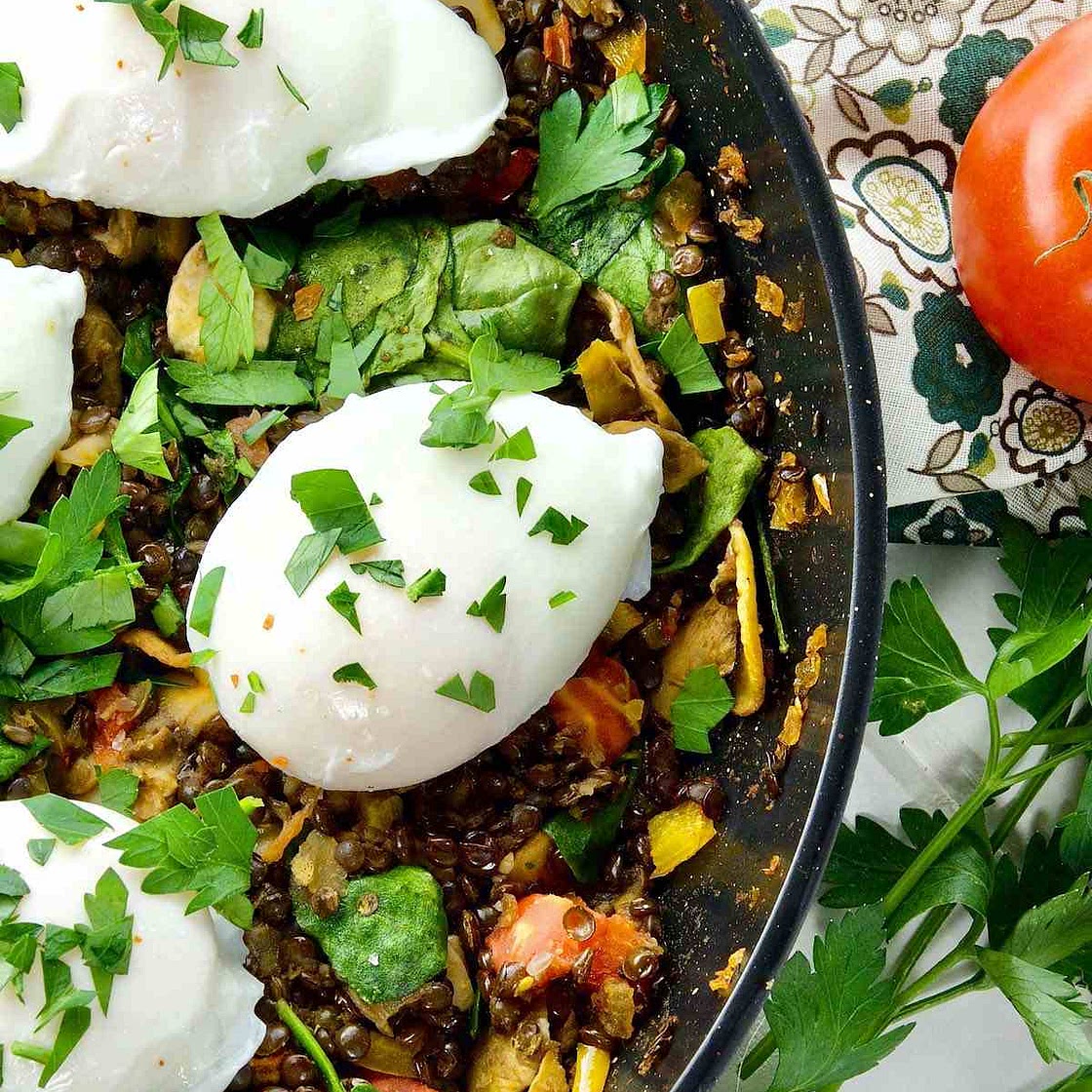 Poached Eggs and Lentils