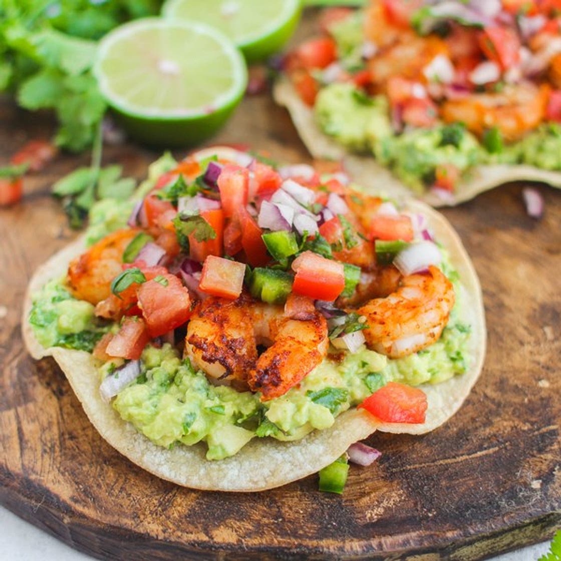 Shrimp Tostadas with Guacamole & Pico de Gallo