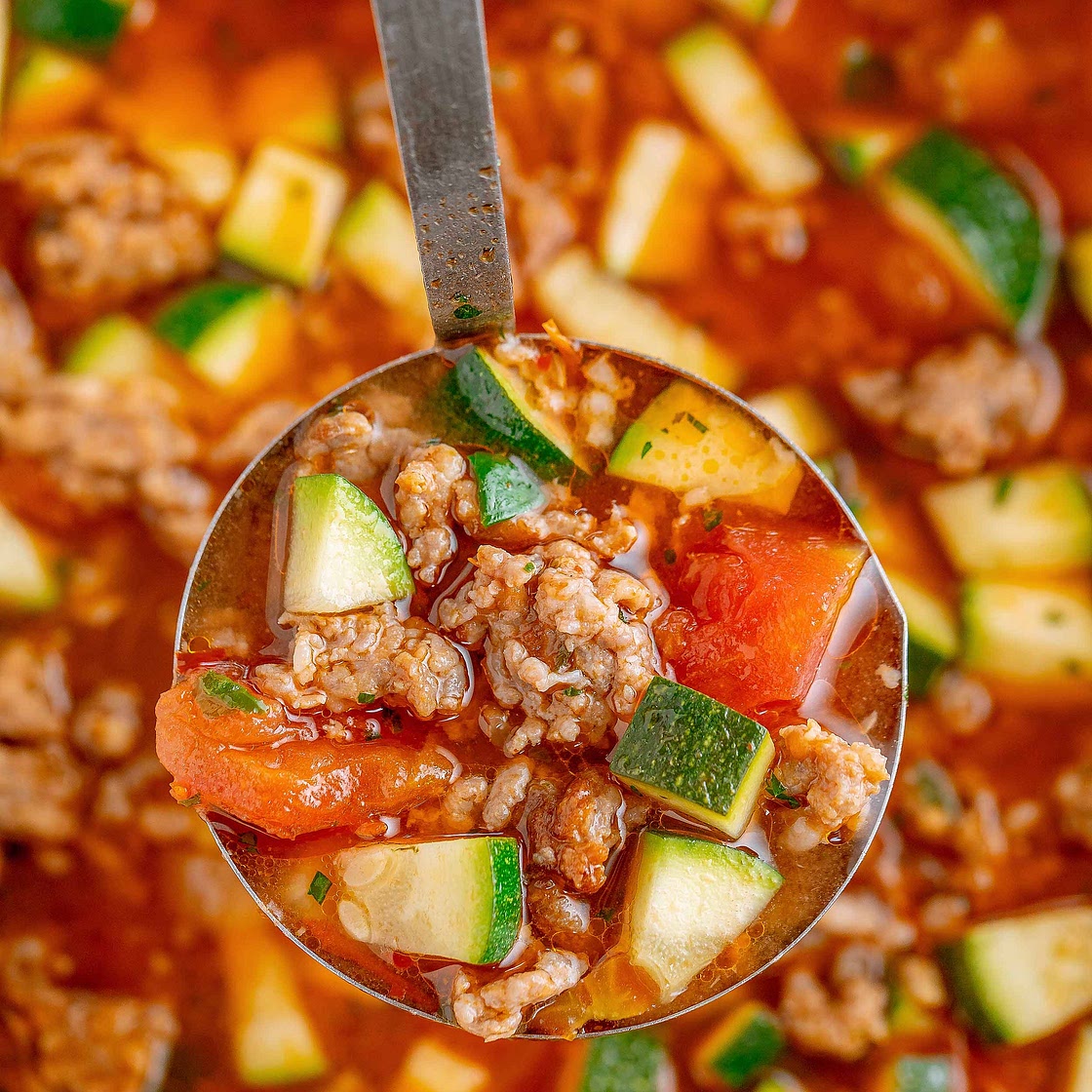 Healthy Zucchini Tomato Italian Sausage Soup