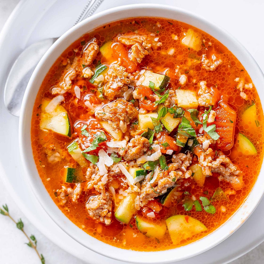 Healthy Zucchini Tomato Italian Sausage Soup