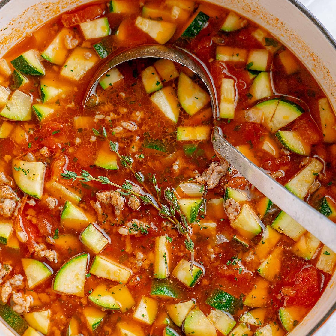Healthy Zucchini Tomato Italian Sausage Soup