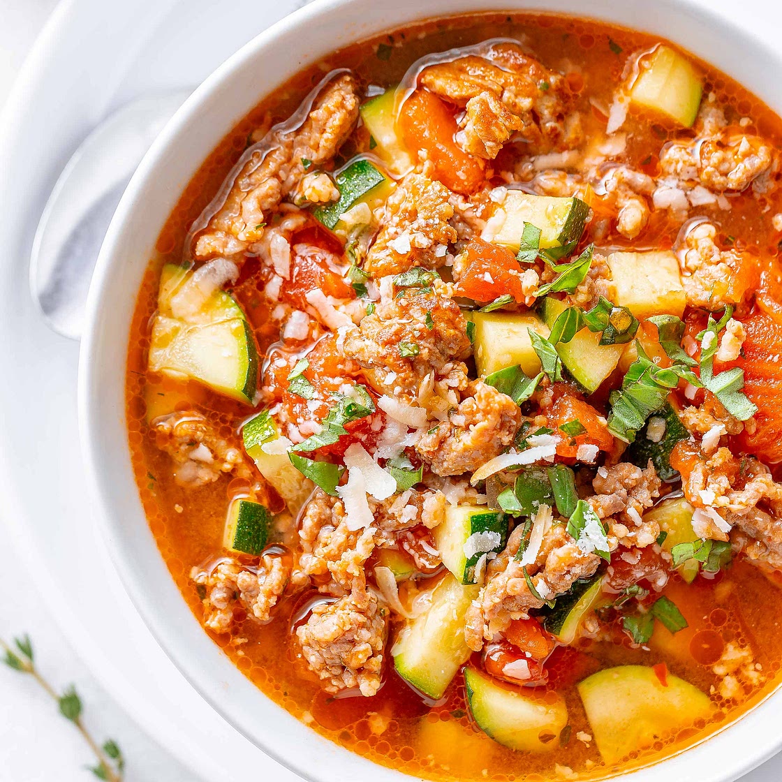 Healthy Zucchini Tomato Italian Sausage Soup