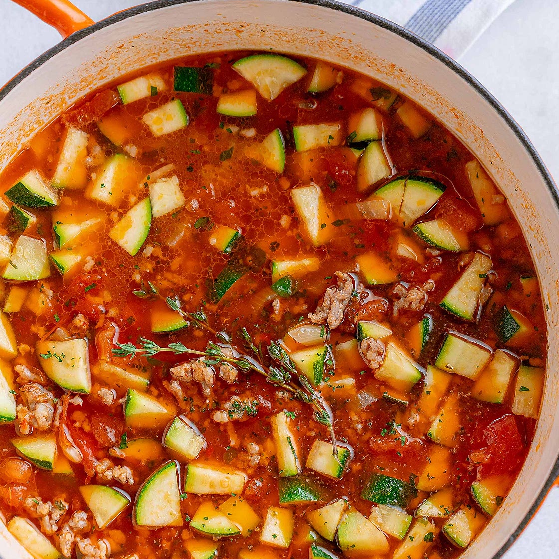 Healthy Zucchini Tomato Italian Sausage Soup