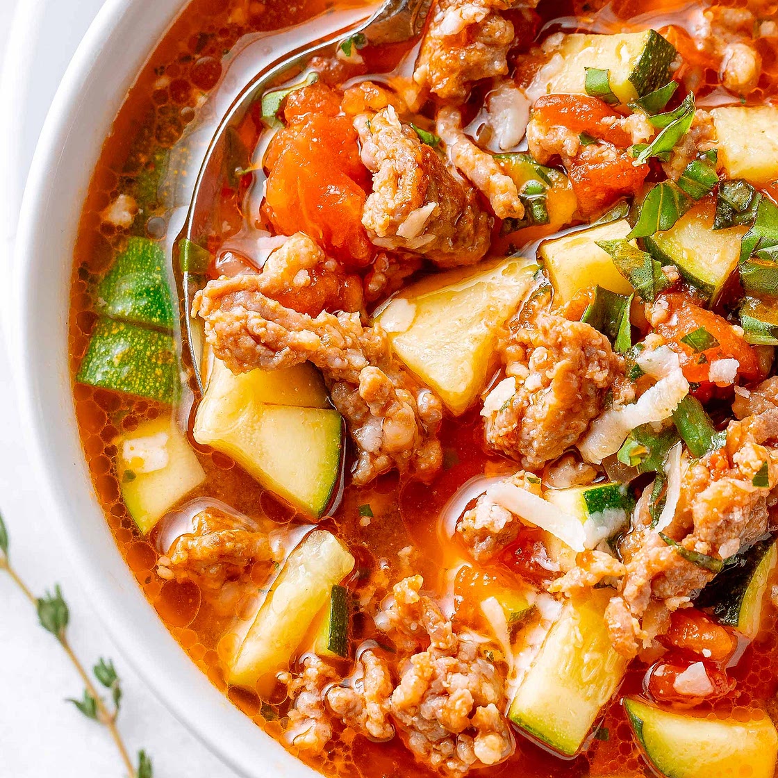 Healthy Zucchini Tomato Italian Sausage Soup