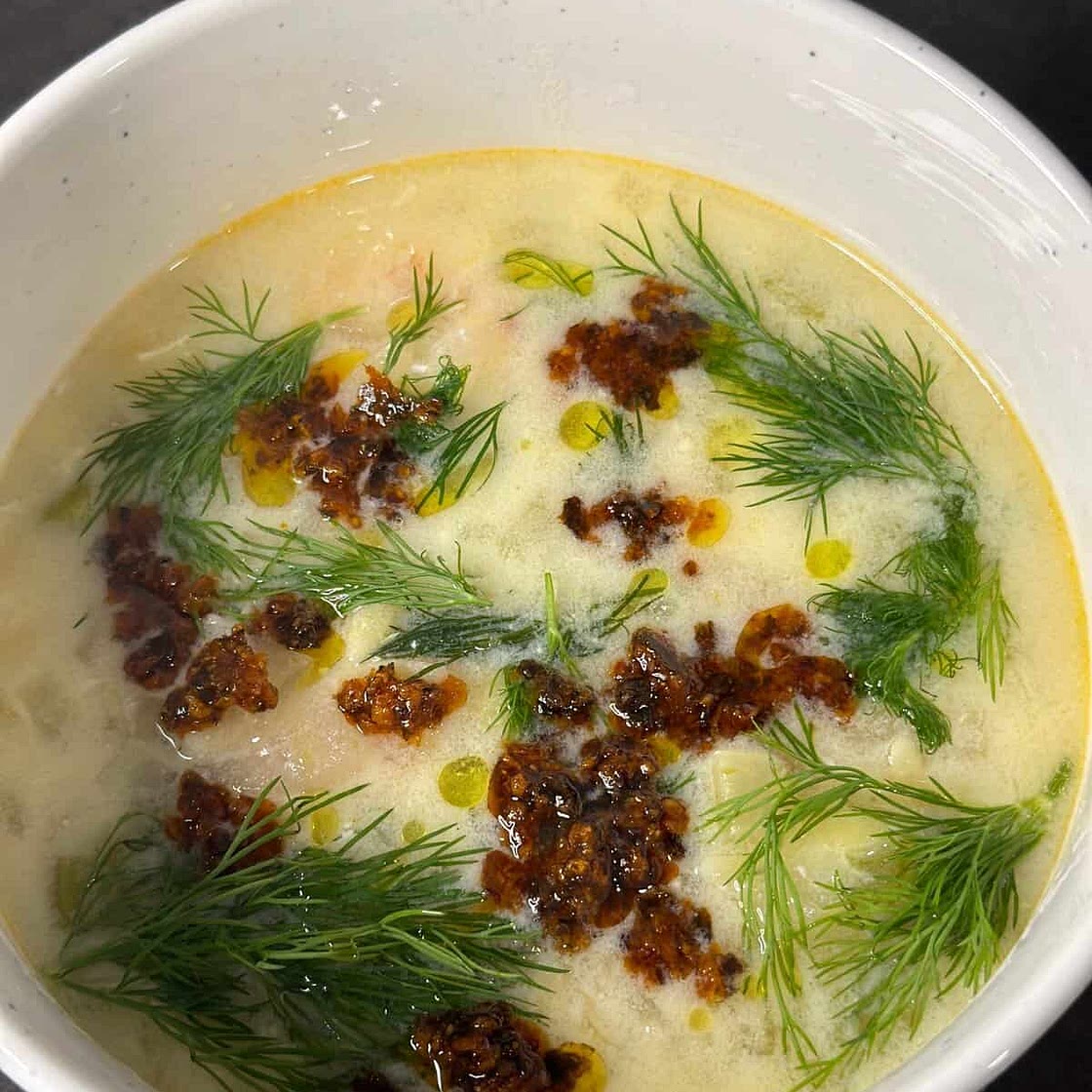 Avgolemono Soup with Shrimp and Orzo