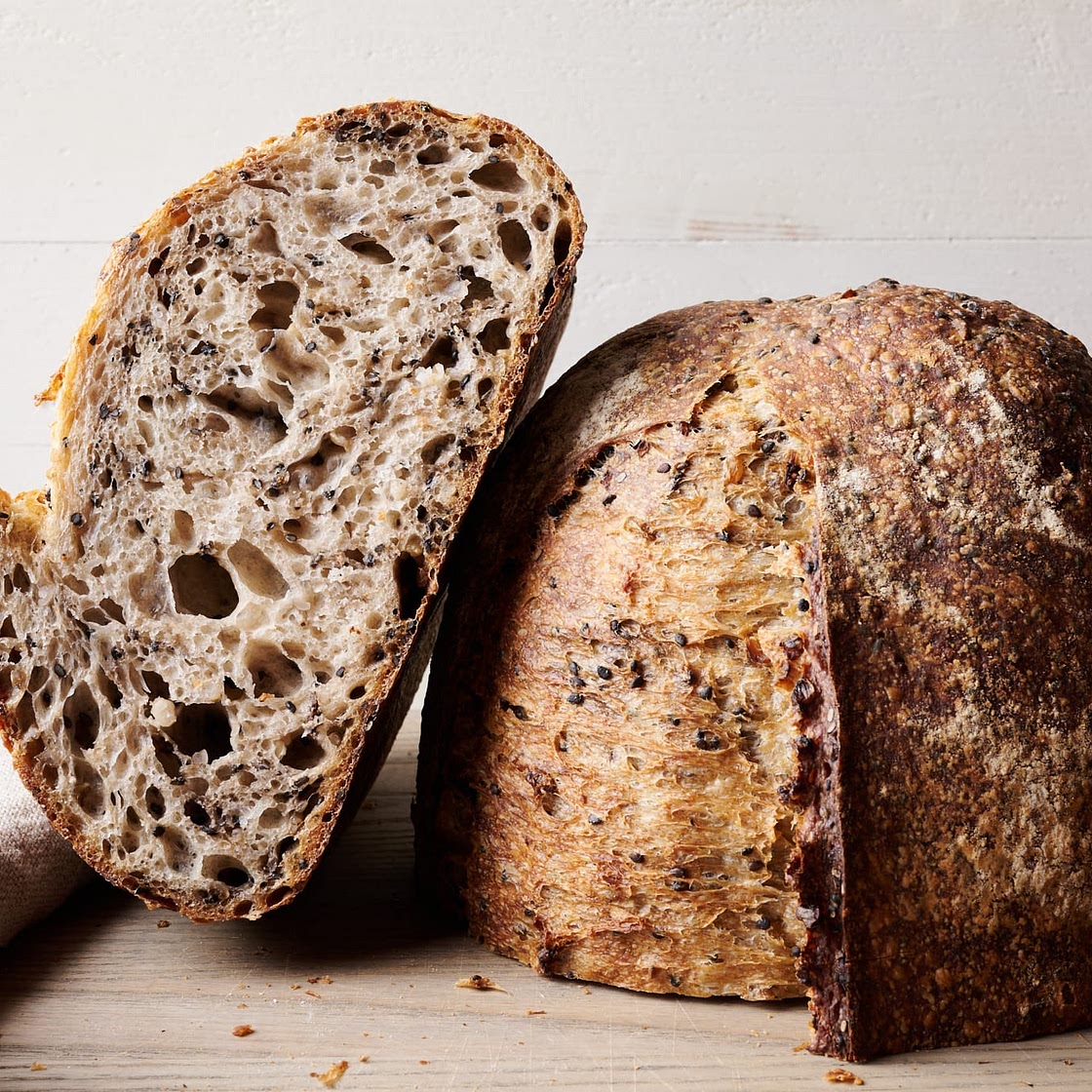 Brown rice and sesame sourdough bread recipe