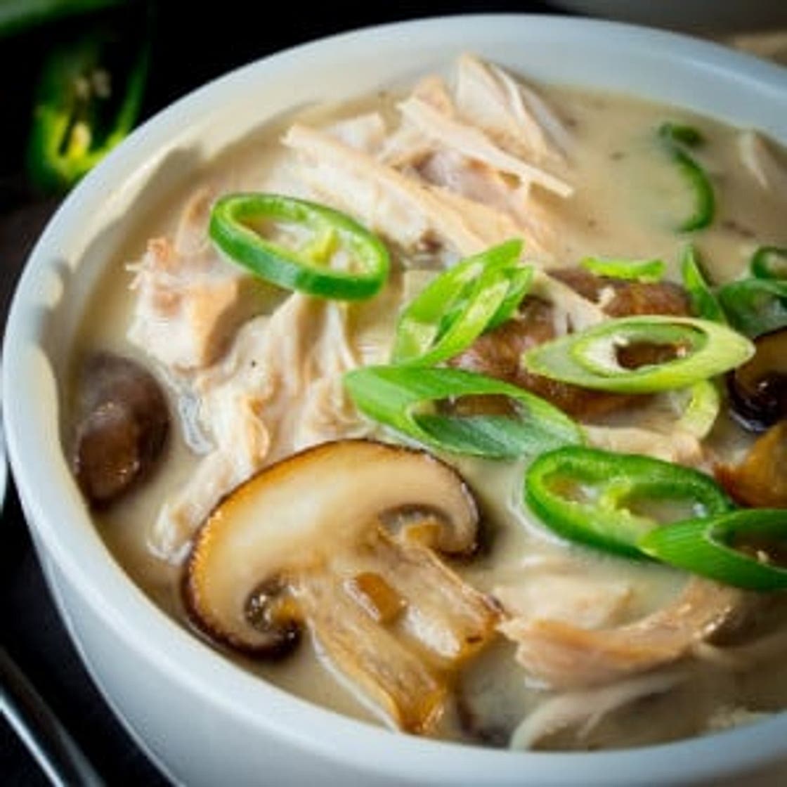 Creamy Chicken, Mushroom and Green Chilli soup