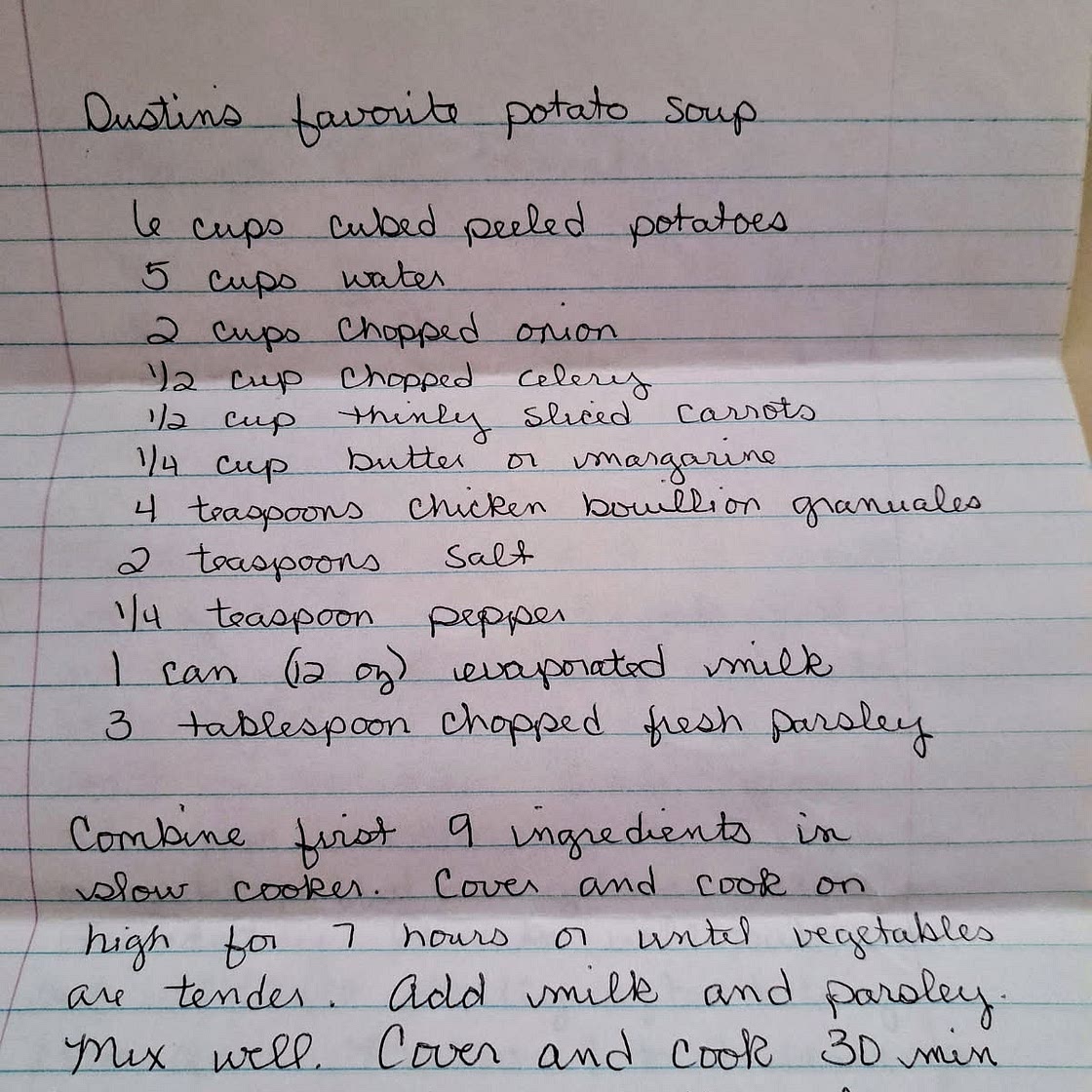 Dustin's favorite potato soup