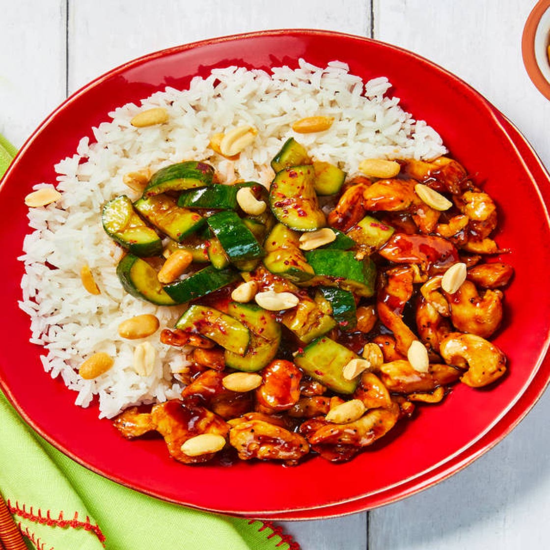 Ginger Chicken & Rice Bowls with Smashed Cucumbers & Peanuts