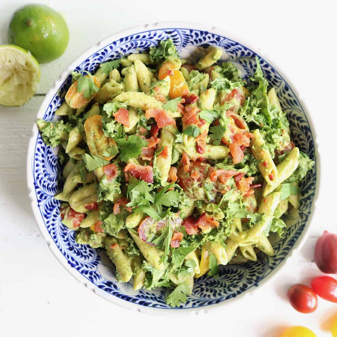 BLT Chickpea Pasta Salad + Creamy Avocado Sauce