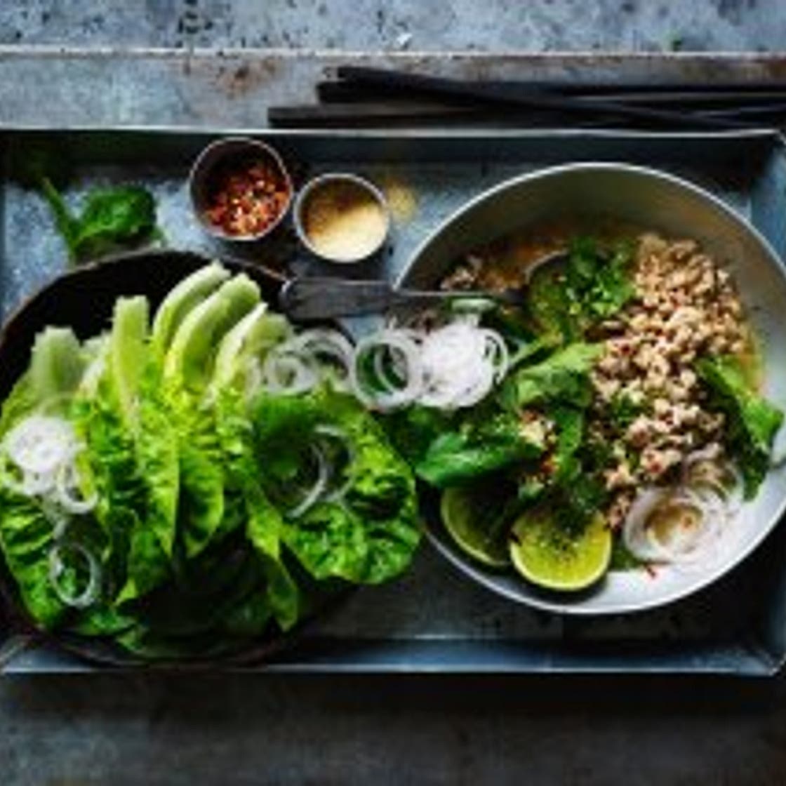 Chicken larb with roasted rice