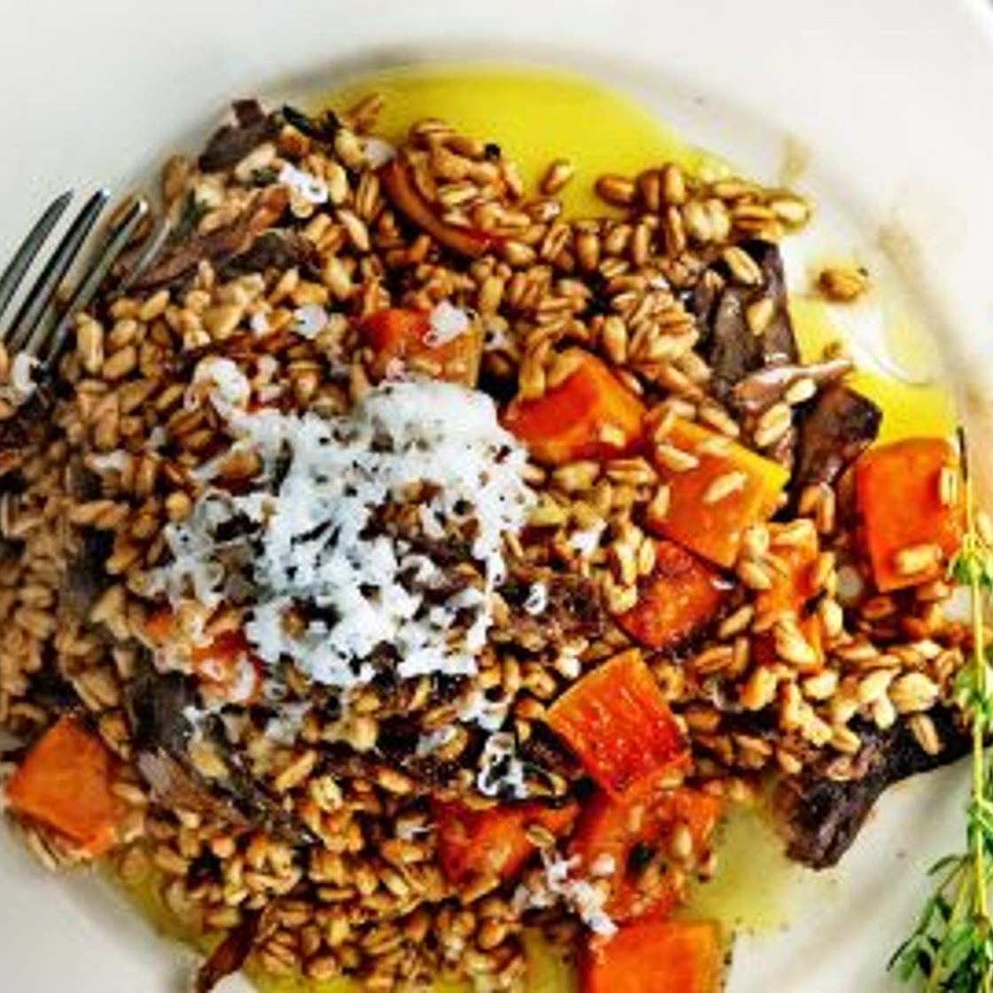 speltrisotto met geroosterde pompoen & gerijpte geitenkaas