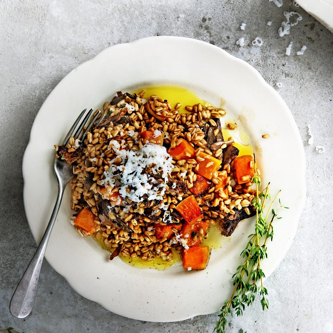 speltrisotto met geroosterde pompoen & gerijpte geitenkaas