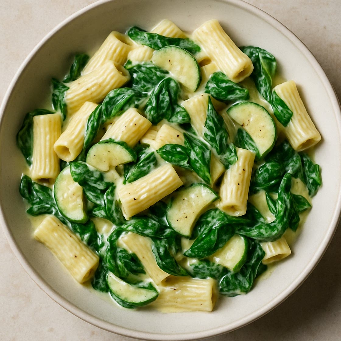 Creamy Rigatoni with Courgette and Spinach