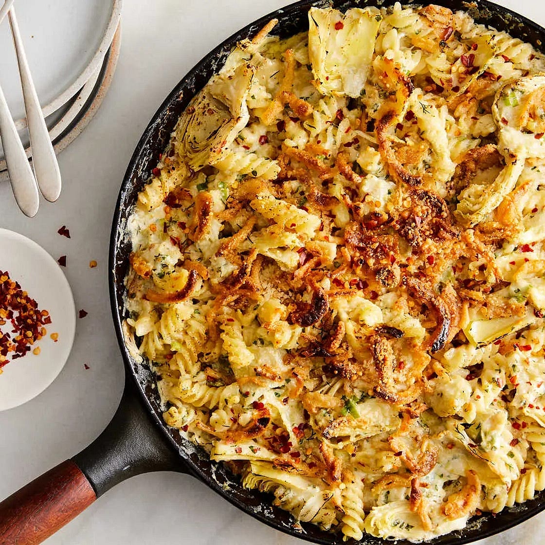 Baked Artichoke Pasta With Creamy Goat Cheese