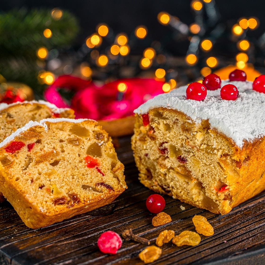 Traditional British Christmas Cake with Brandy-Soaked Fruits