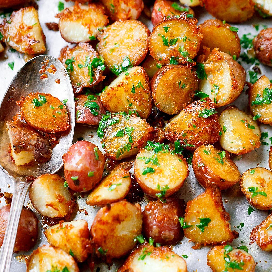 Roasted Garlic Butter Parmesan Potatoes