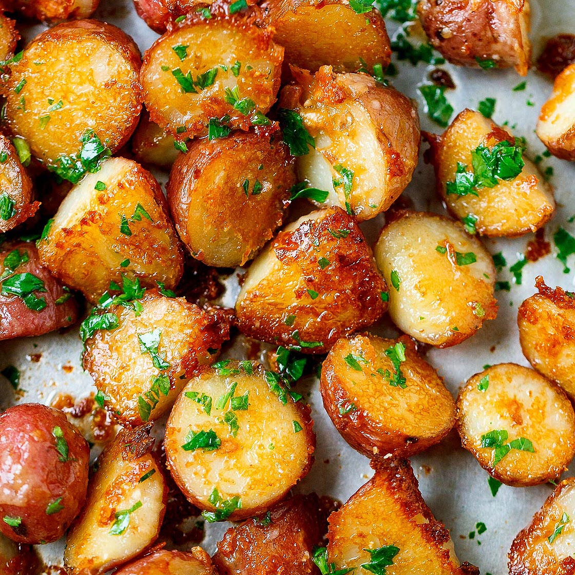 Roasted Garlic Butter Parmesan Potatoes