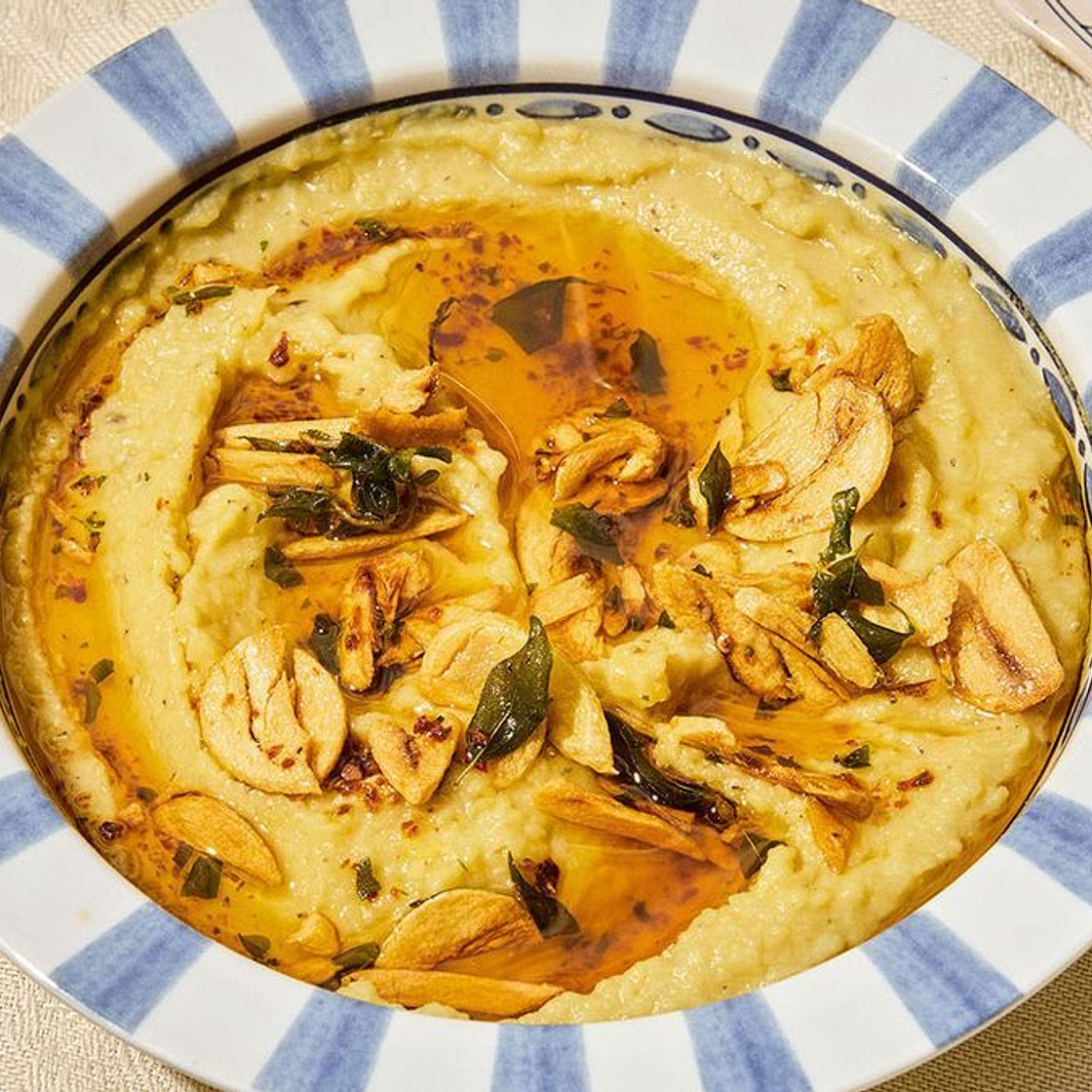 Alison Roman's lentil dip with toasted garlic and crispy herbs