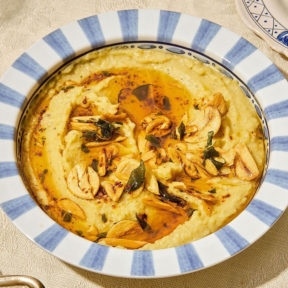 Alison Roman's lentil dip with toasted garlic and crispy herbs