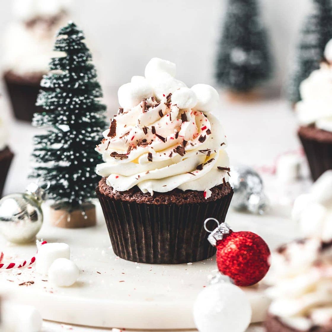 Peppermint Hot Chocolate Cupcakes