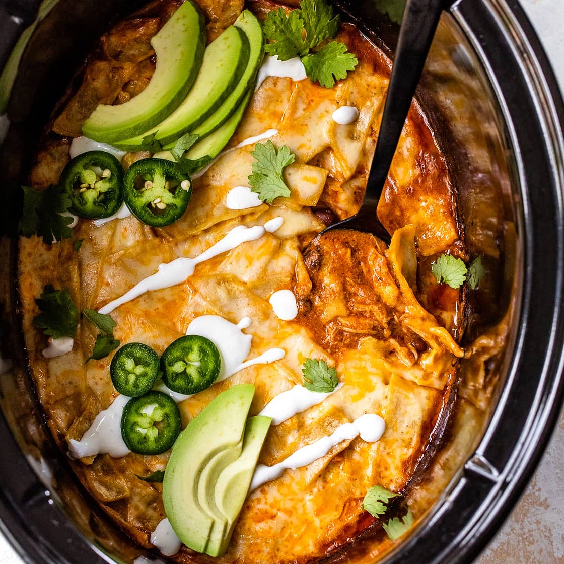 Slow Cooker Chicken Enchilada Casserole