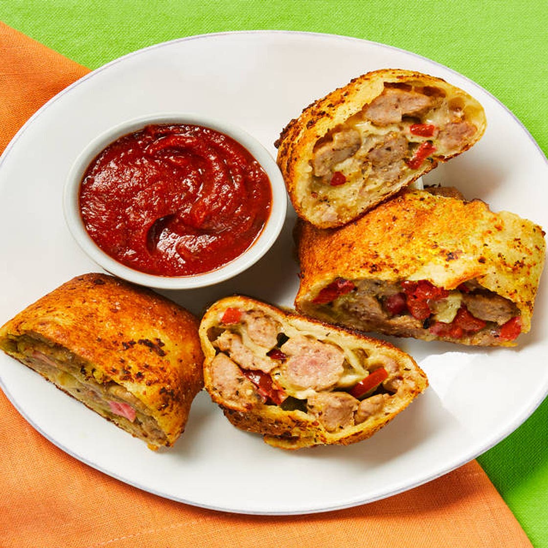 Pork Sausage & Pepper Stromboli with Mozzarella & Marinara Sauce