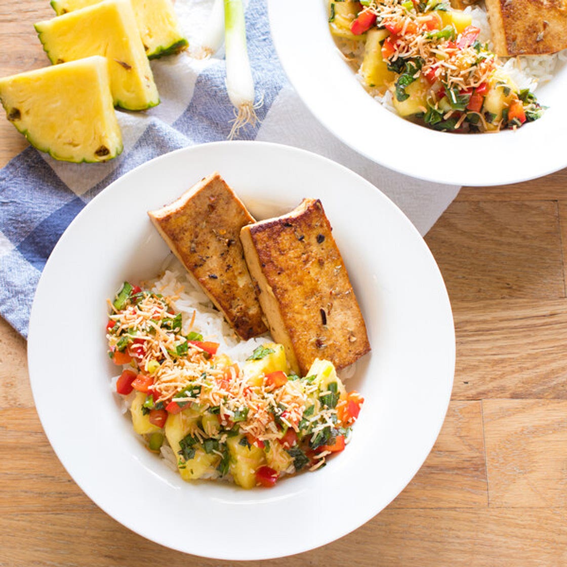 Jerk Tofu Rice Bowls with Piña Colada Salad