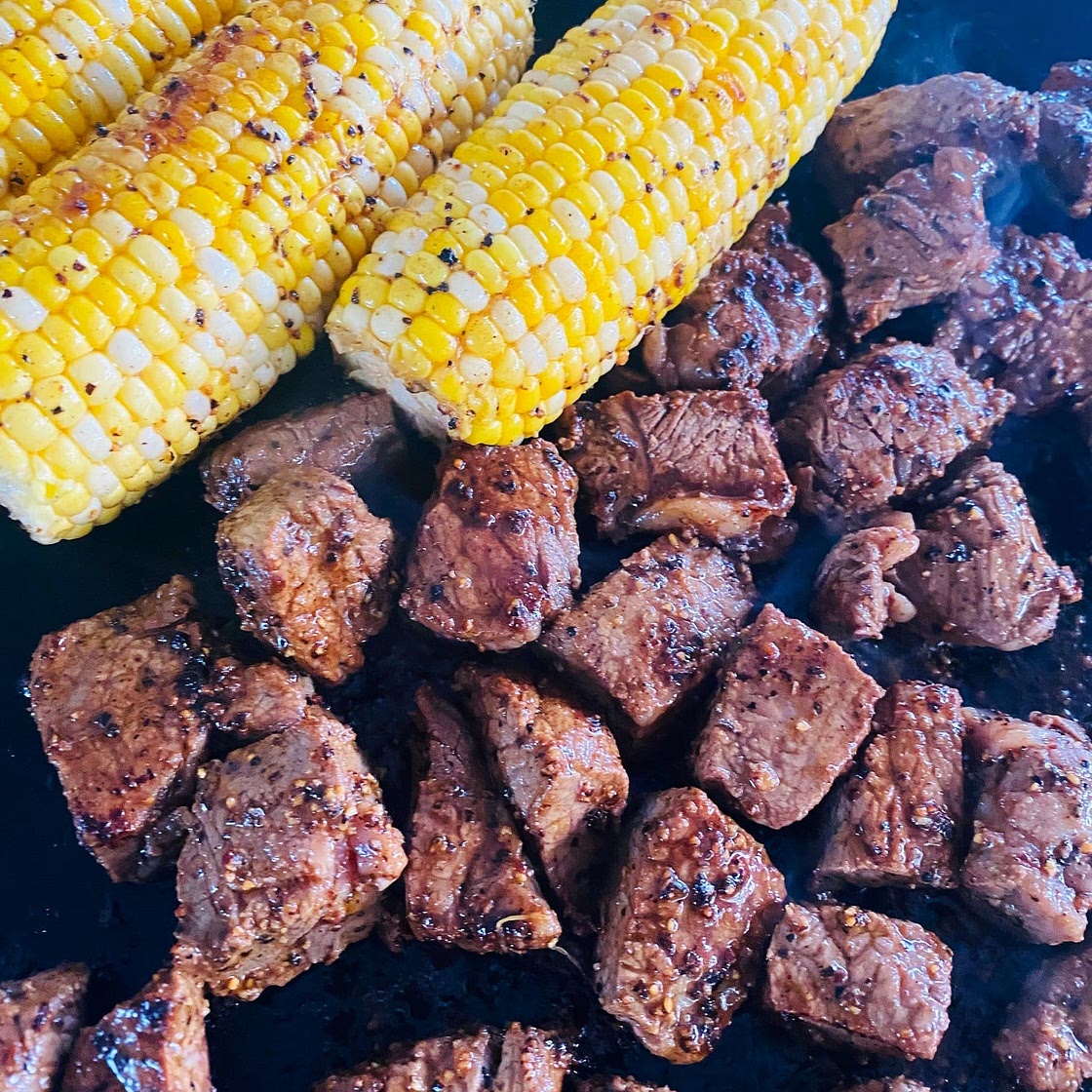 Blackstone Steak Bites and Corn