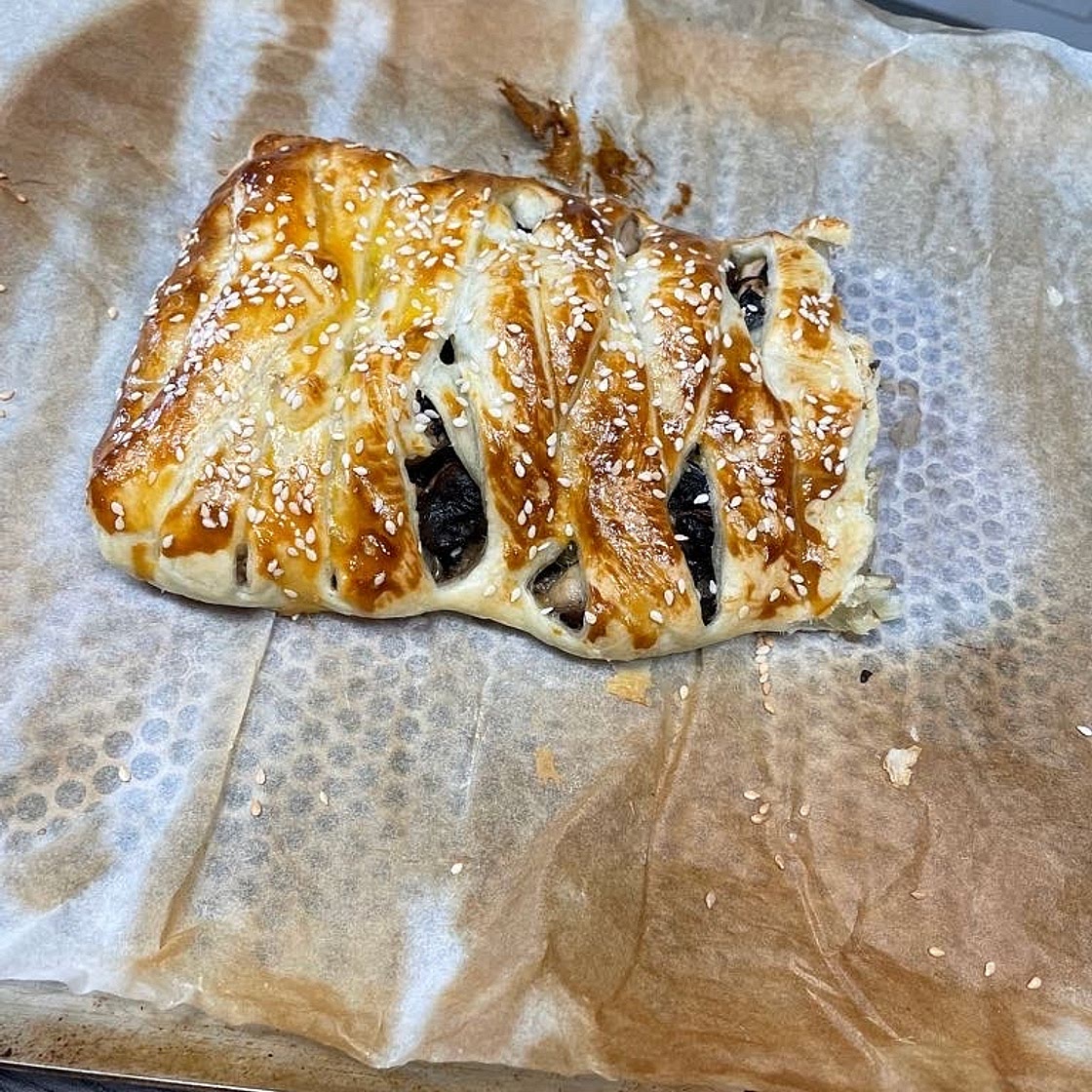 Tresse feuilletée escalope boursin champignons