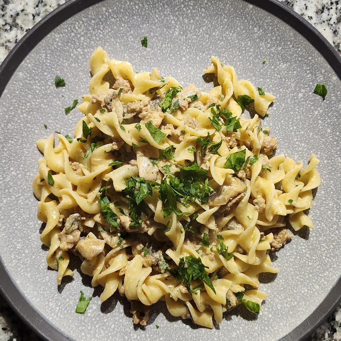 Speedy sausage stroganoff tagliatelle