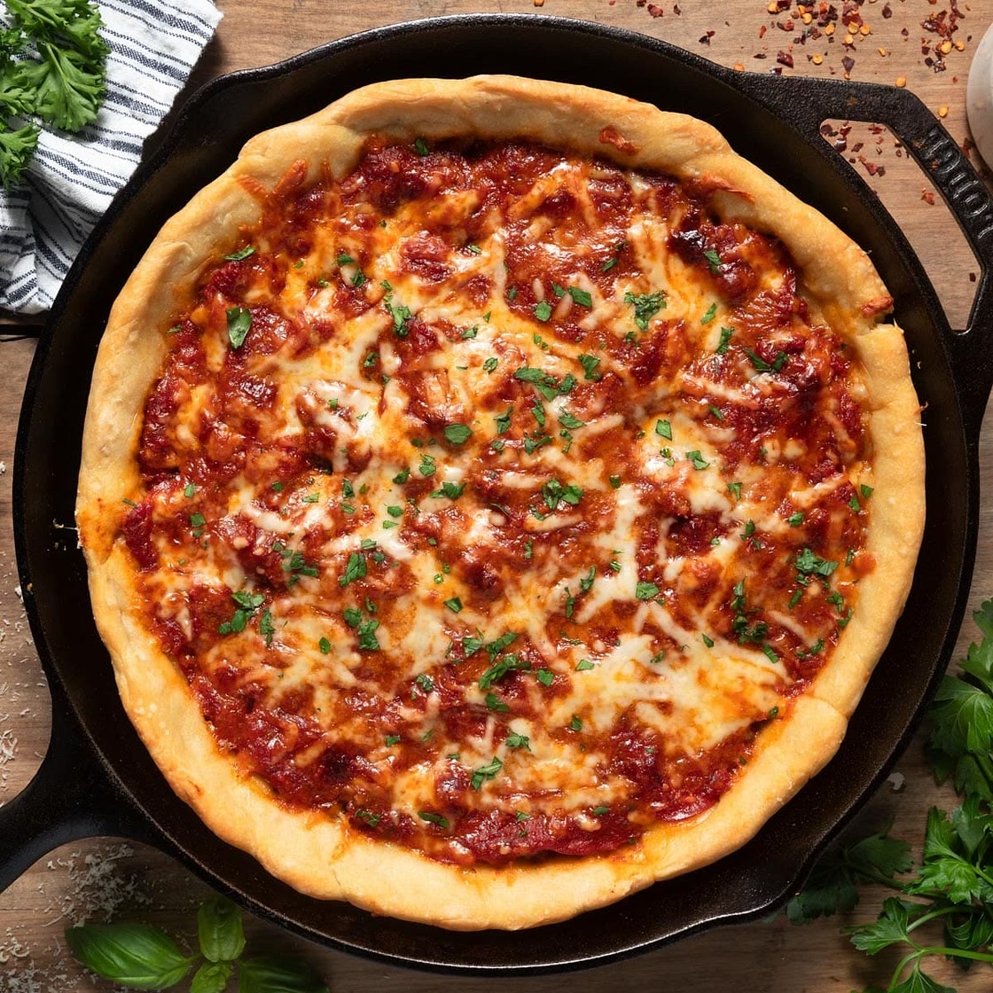 Deep Dish Cast Iron Skillet Pizza