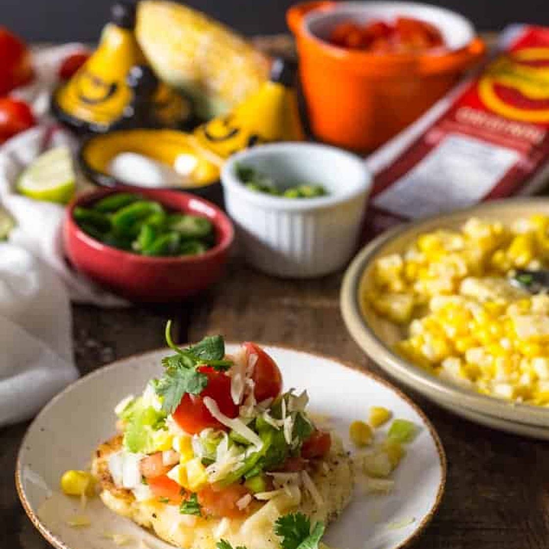 Authentic Colombian cheese arepas with all the fixings
