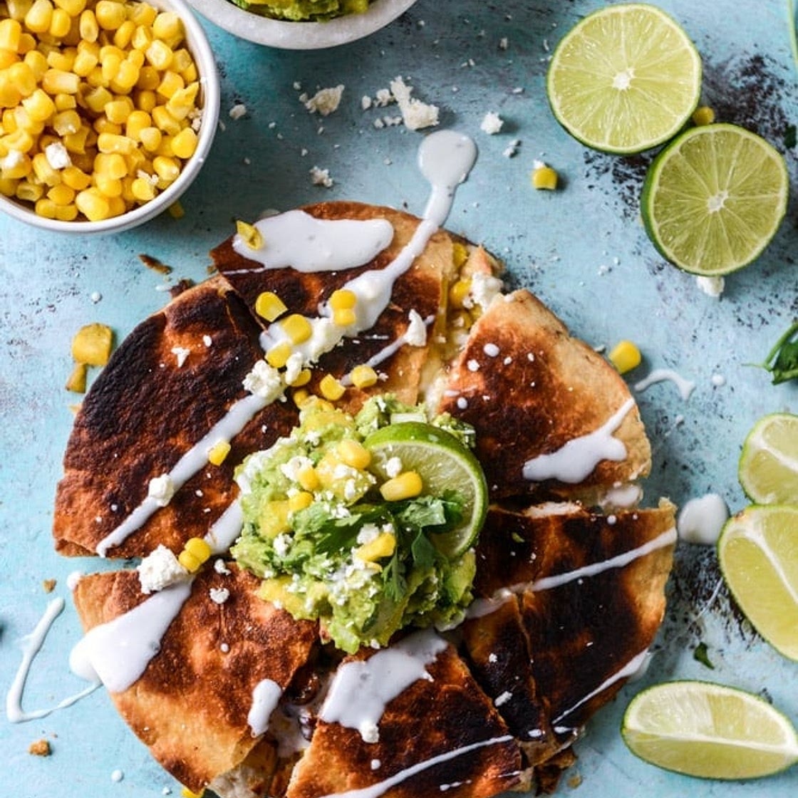 Honey Glazed Chicken Quesadillas with Peach Guacamole