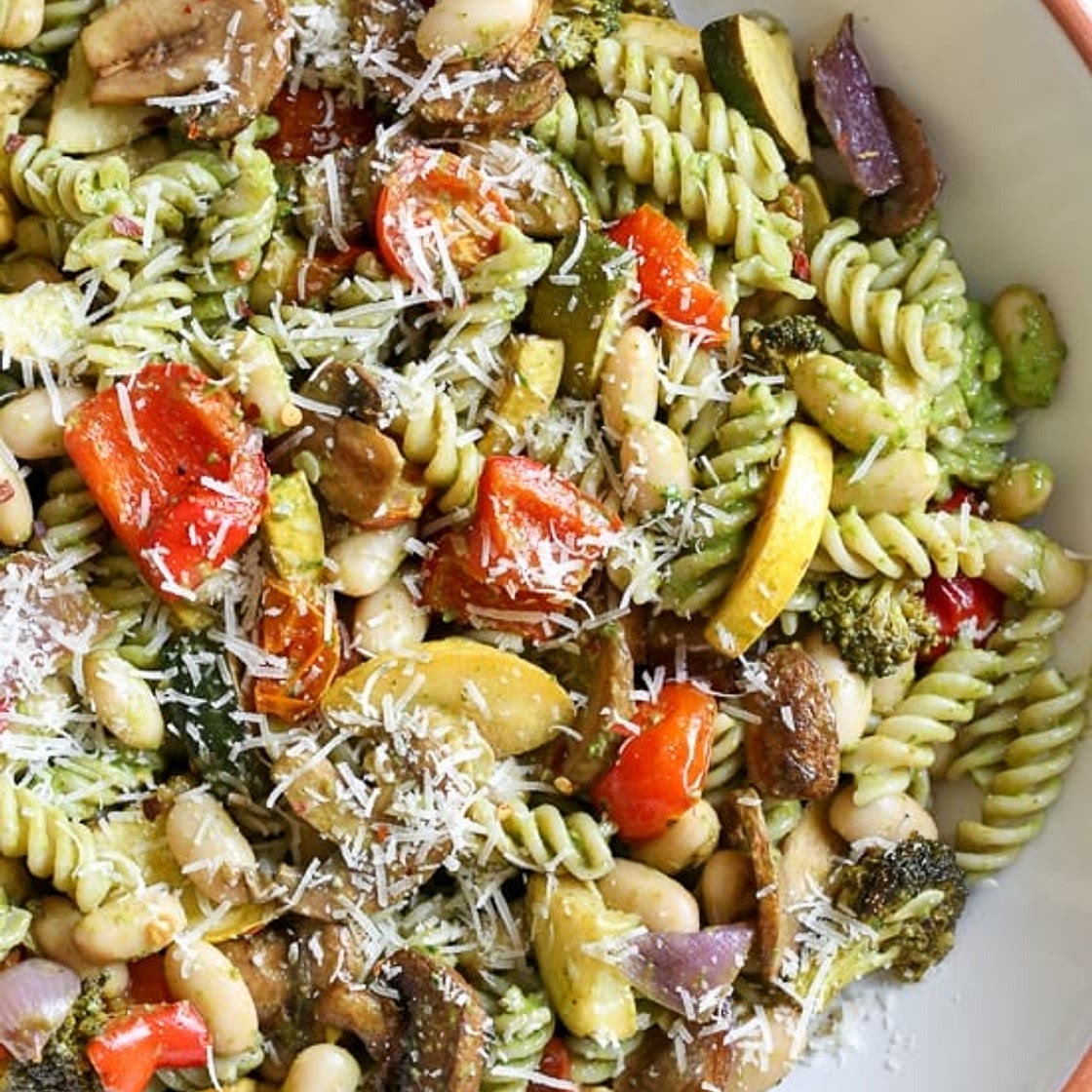 Balsamic Roasted Veggie and White Bean Pasta