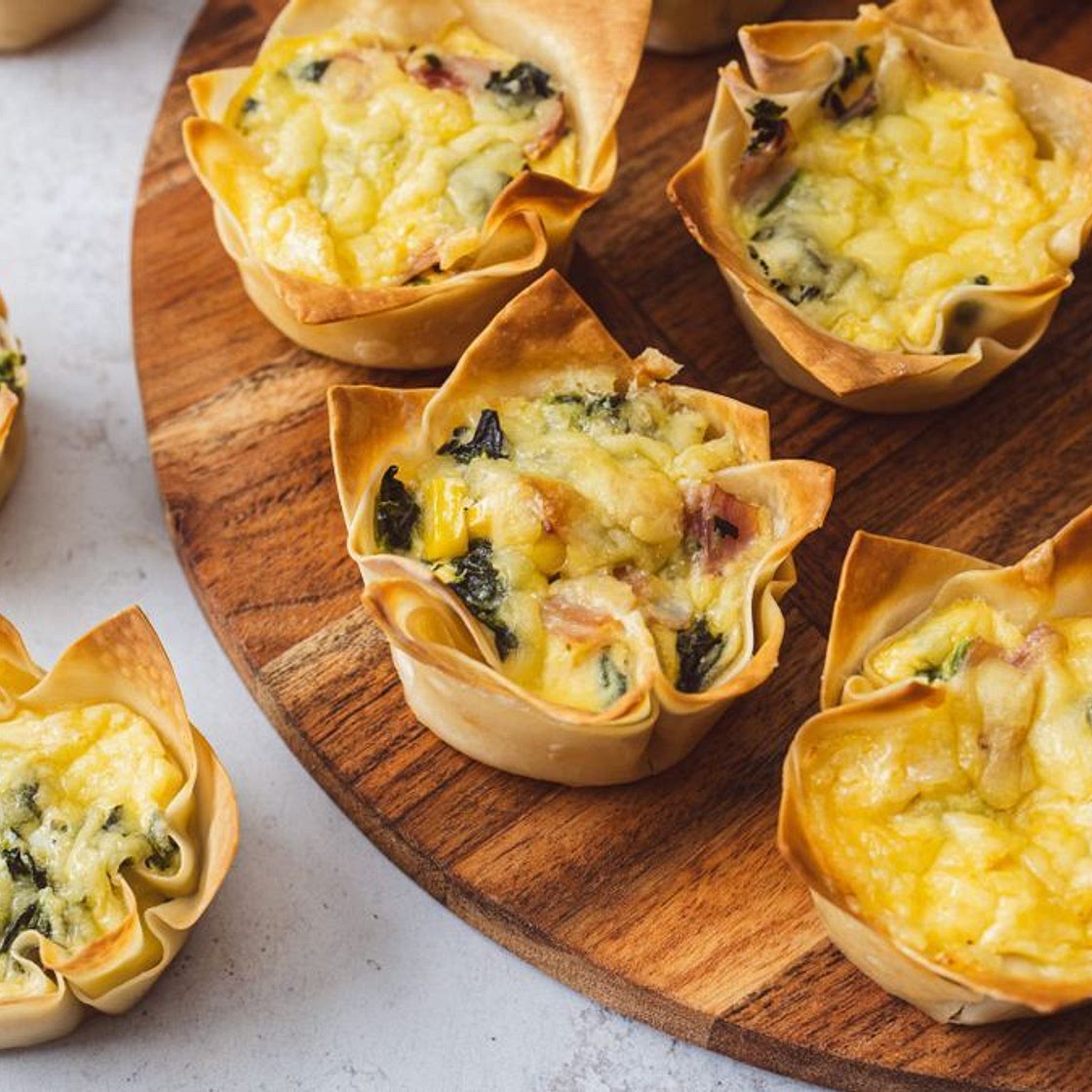 Cheesy ham and corn wonton quiche cups recipe